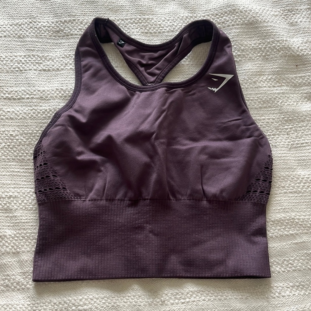 Purple Gym Shark crop top